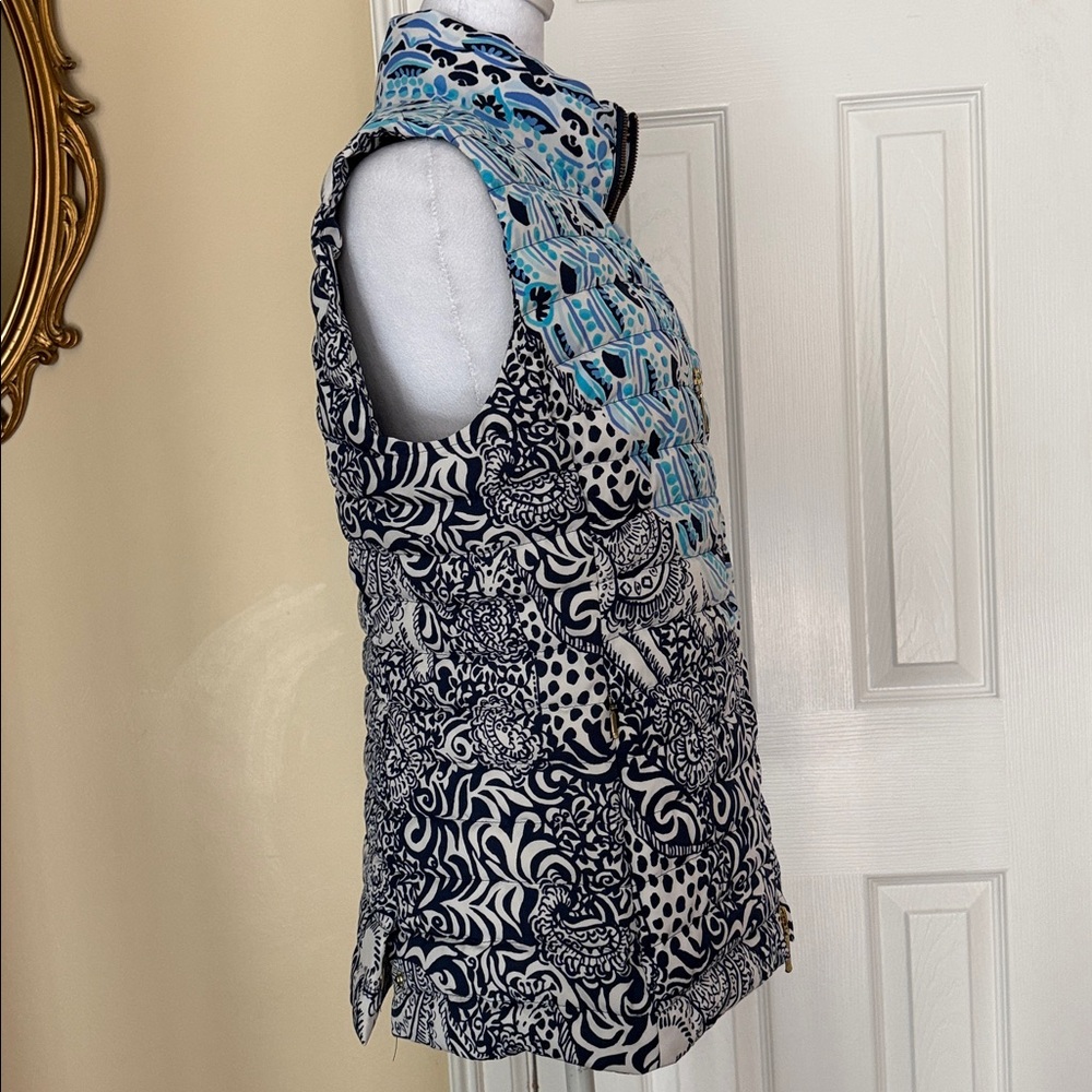 Lilly Pulitzer Noella Puffer Vest High Tide Navy Purrfect Set Quilted 80% Down L - Picture 4 of 11
